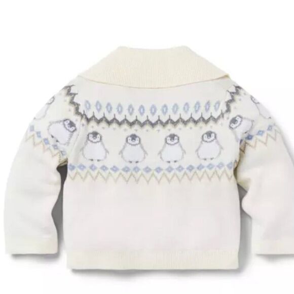 Janie and Jack 100047807 Cream and Gray Baby Fair Isle Penguin Cardigan size 0-3 - Picture 2 of 10